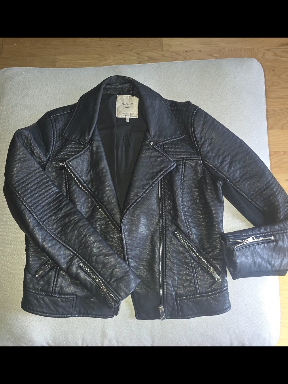 Zara Black Quilted Faux-Leather Moto Jacket